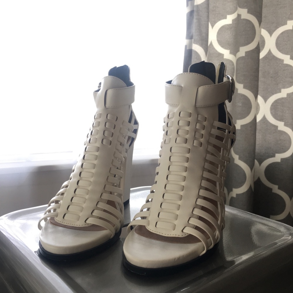 White caged heels